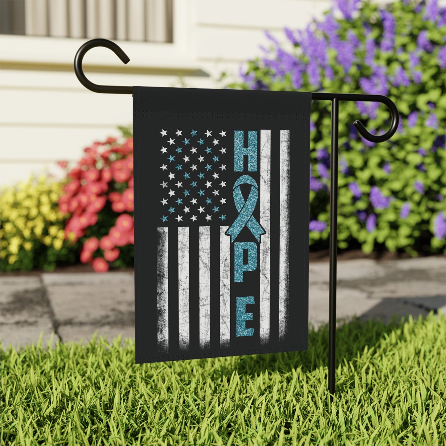Turquoise Ribbon Awareness Garden Flag Hope American Flag | Welcome Sign | New Home | Decorative House Banner | Spoonie Support