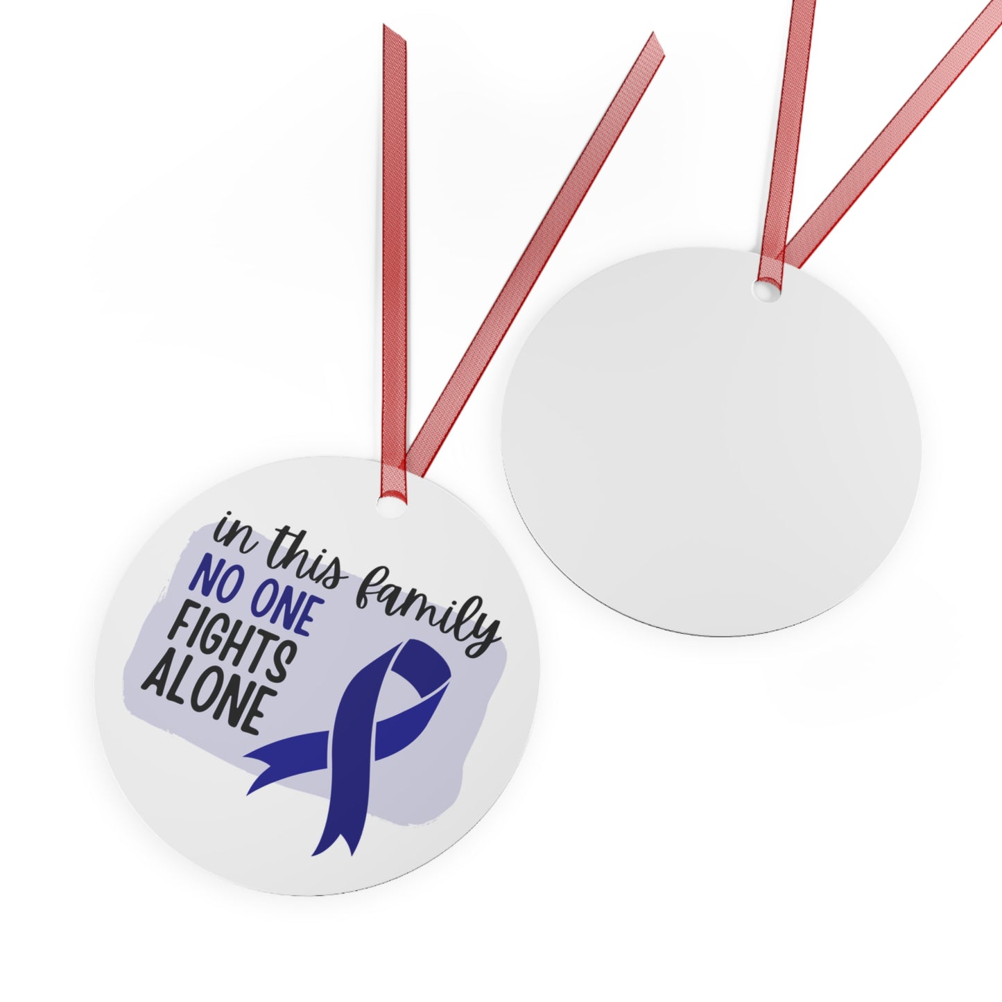 Colon Cancer Dark Blue Ribbon Awareness Ornament -In this family no one fights alone- Family Support - Support for friend