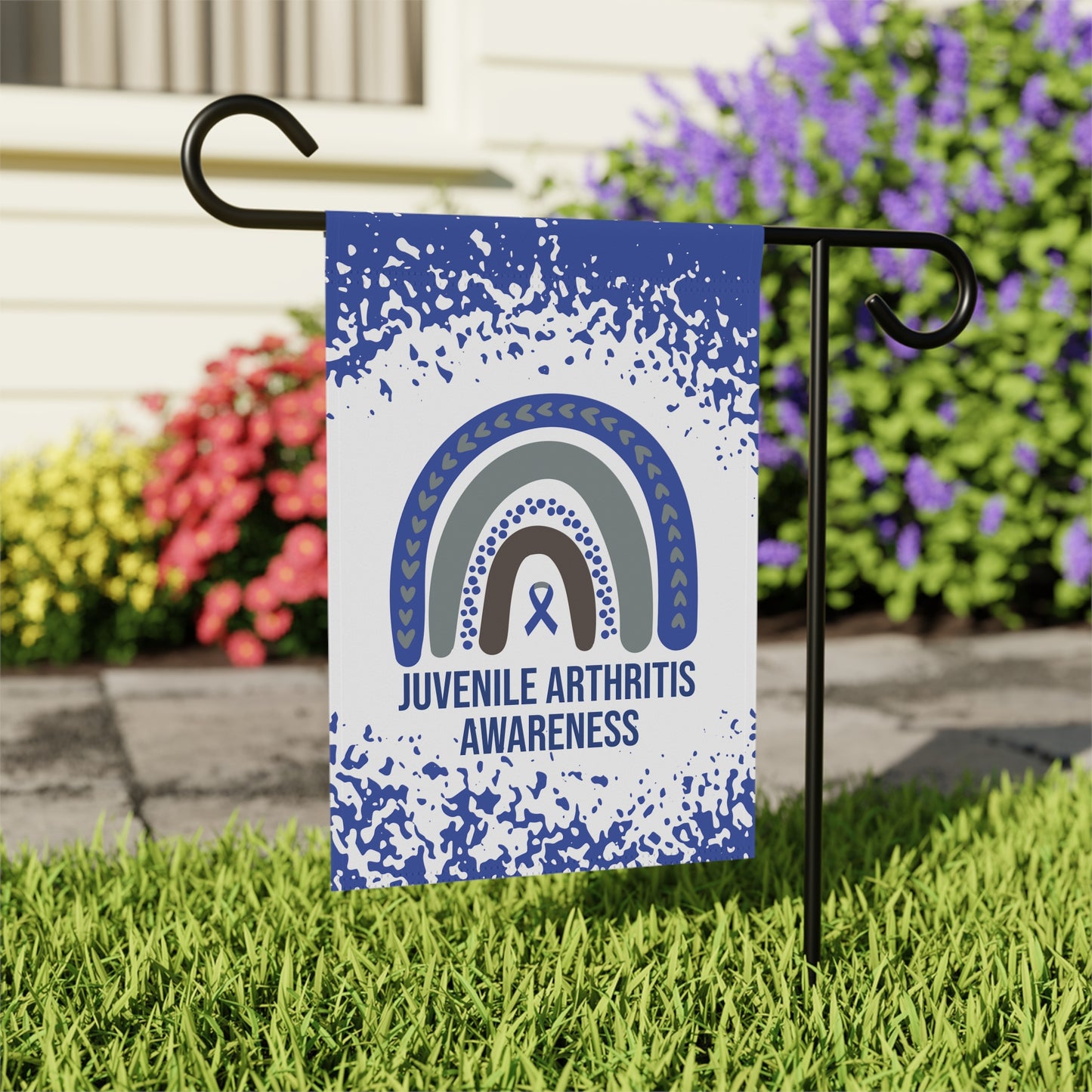 Juvenile Arthritis Awareness Garden Flag | Welcome Sign | New Home | Decorative House Banner | Blue Awareness Ribbon | Support