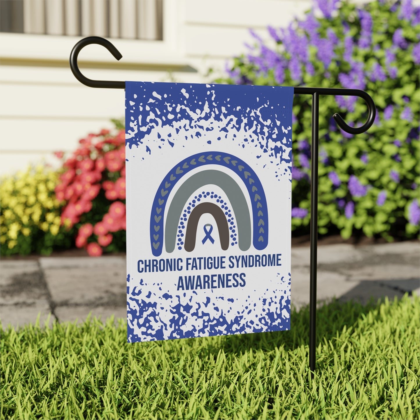 Chronic Fatigue Syndrome Awareness Garden Flag | Welcome Sign |  New Home | Decorative House Banner | Blue Awareness Ribbon  | Support