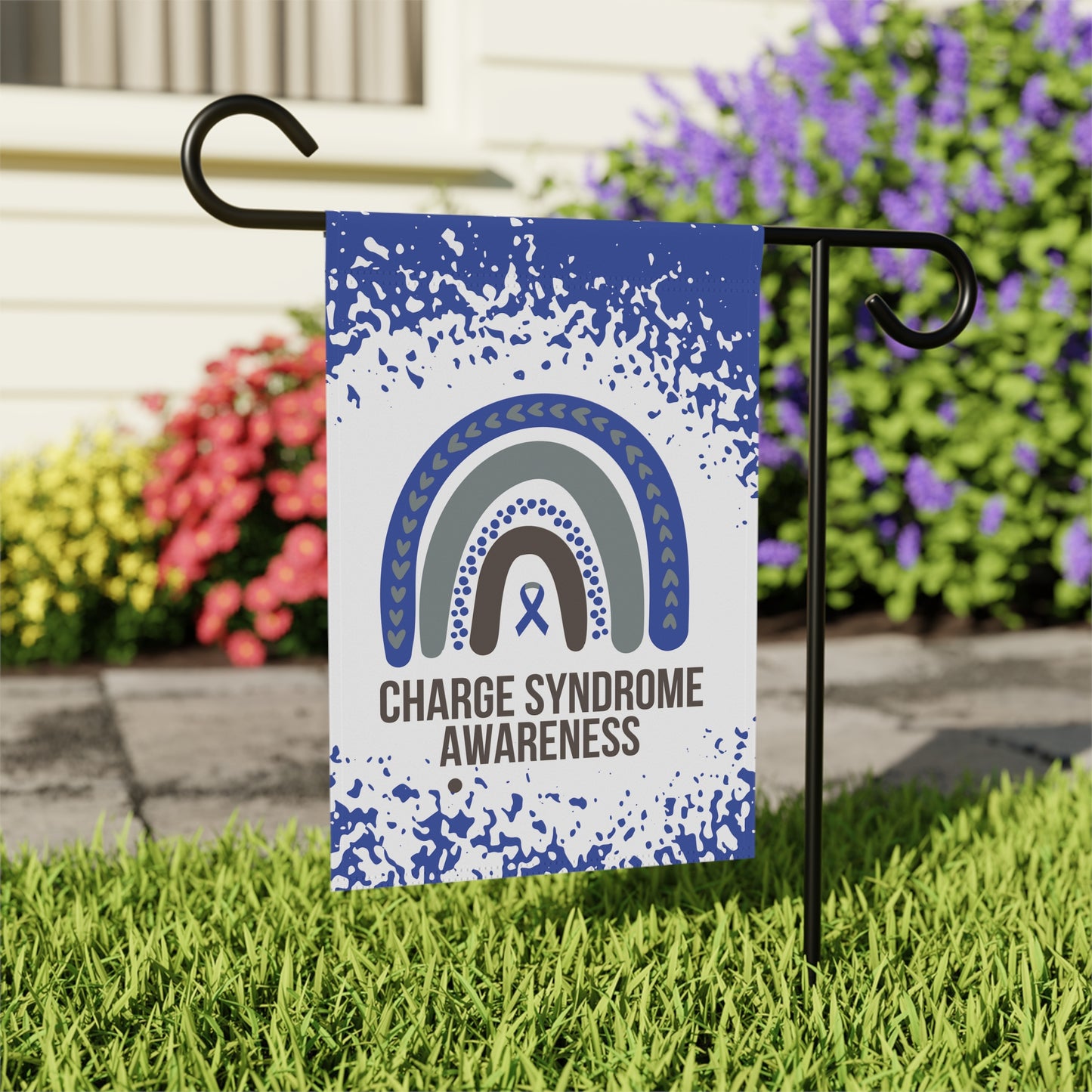 Charge Syndrome Awareness Garden Flag | Welcome Sign |  New Home | Decorative House Banner | Blue Awareness Ribbon  | Support