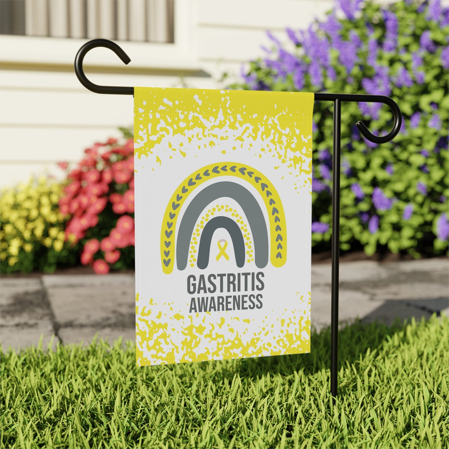 Gastritis Awareness Garden Flag | Welcome Sign |  New Home | Decorative House Banner | Yellow Awareness Ribbon  | Support