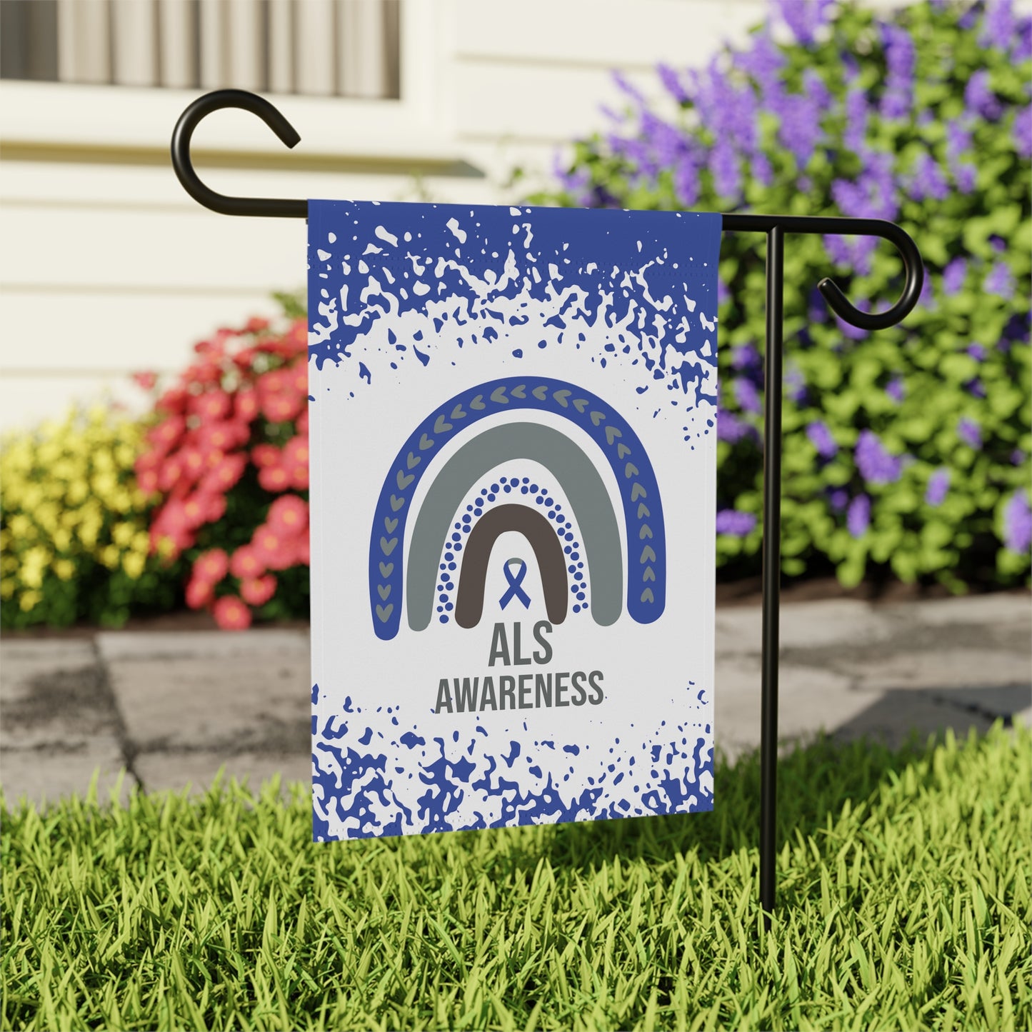 ALS  Awareness Garden Flag | Welcome Sign |  New Home | Decorative House Banner | Blue Awareness Ribbon  | Lou Gehrig's disease