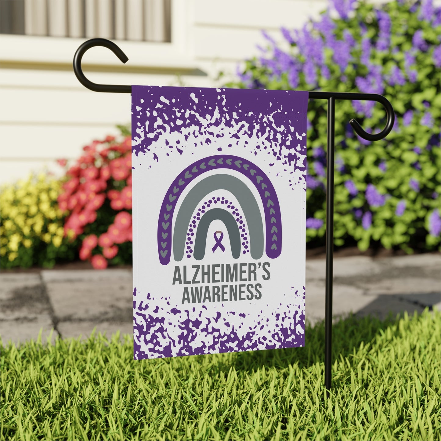 Alzheimers Awareness Garden Flag | Welcome Sign |  New Home | Decorative House Banner | Purple Awareness Ribbon  | Support