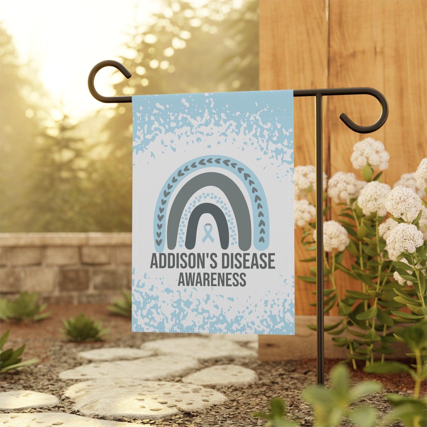 Addison's Disease Awareness Garden Flag | Welcome Sign | New Home | Decorative House Banner | Light Blue Awareness Ribbon | Support