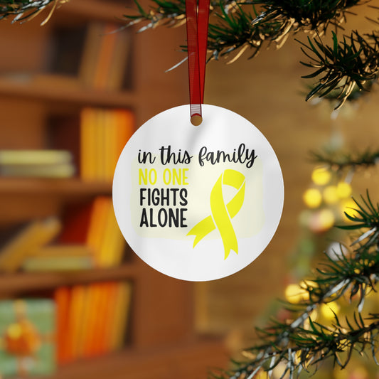 Bone Cancer Ornament - Yellow Ribbon Awareness -In this family no one fights alone - Support for friend - Christmas Decor