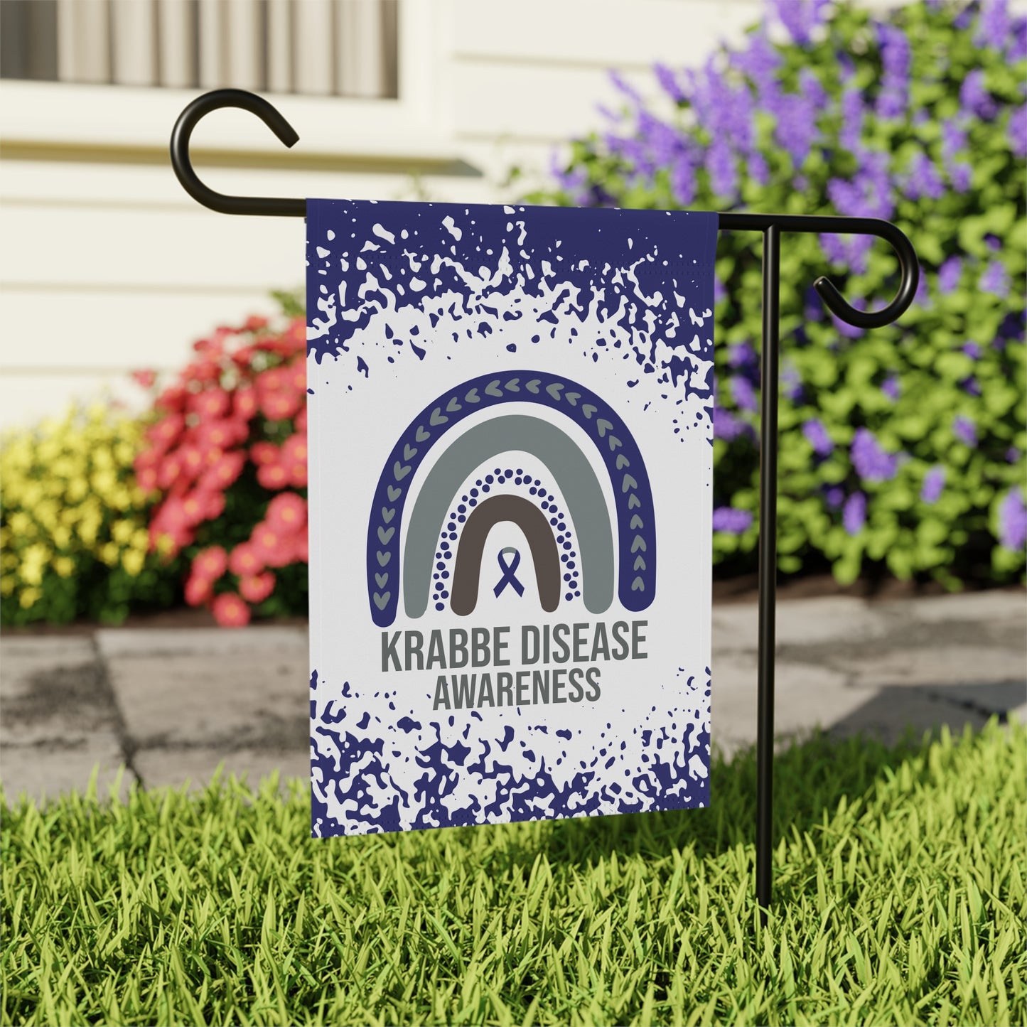 Krabbe Disease Awareness Garden Flag | Welcome Sign |  New Home | Decorative House Banner | Blue Awareness Ribbon  | Support