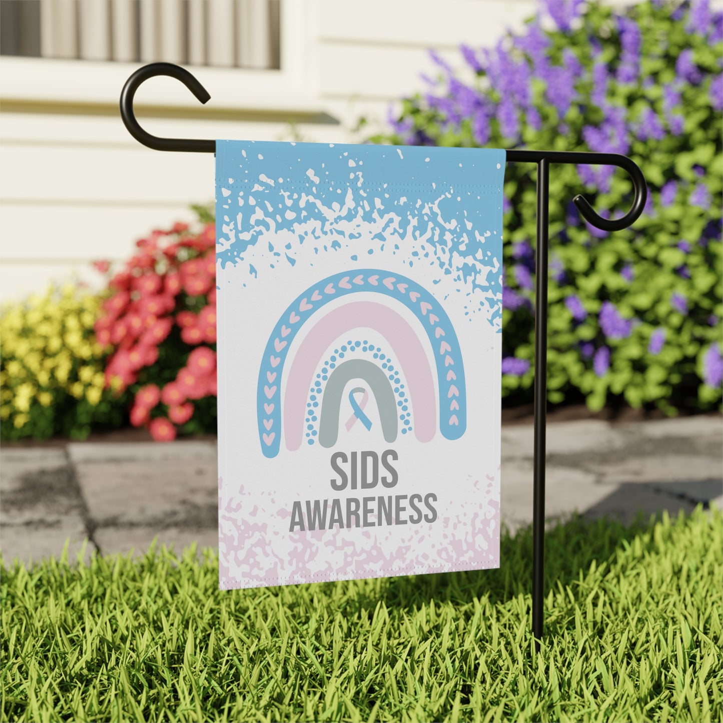 SIDS Awareness Garden Flag | Welcome Sign | New Home | Decorative House Banner | Blue Pink Awareness Ribbon | Support