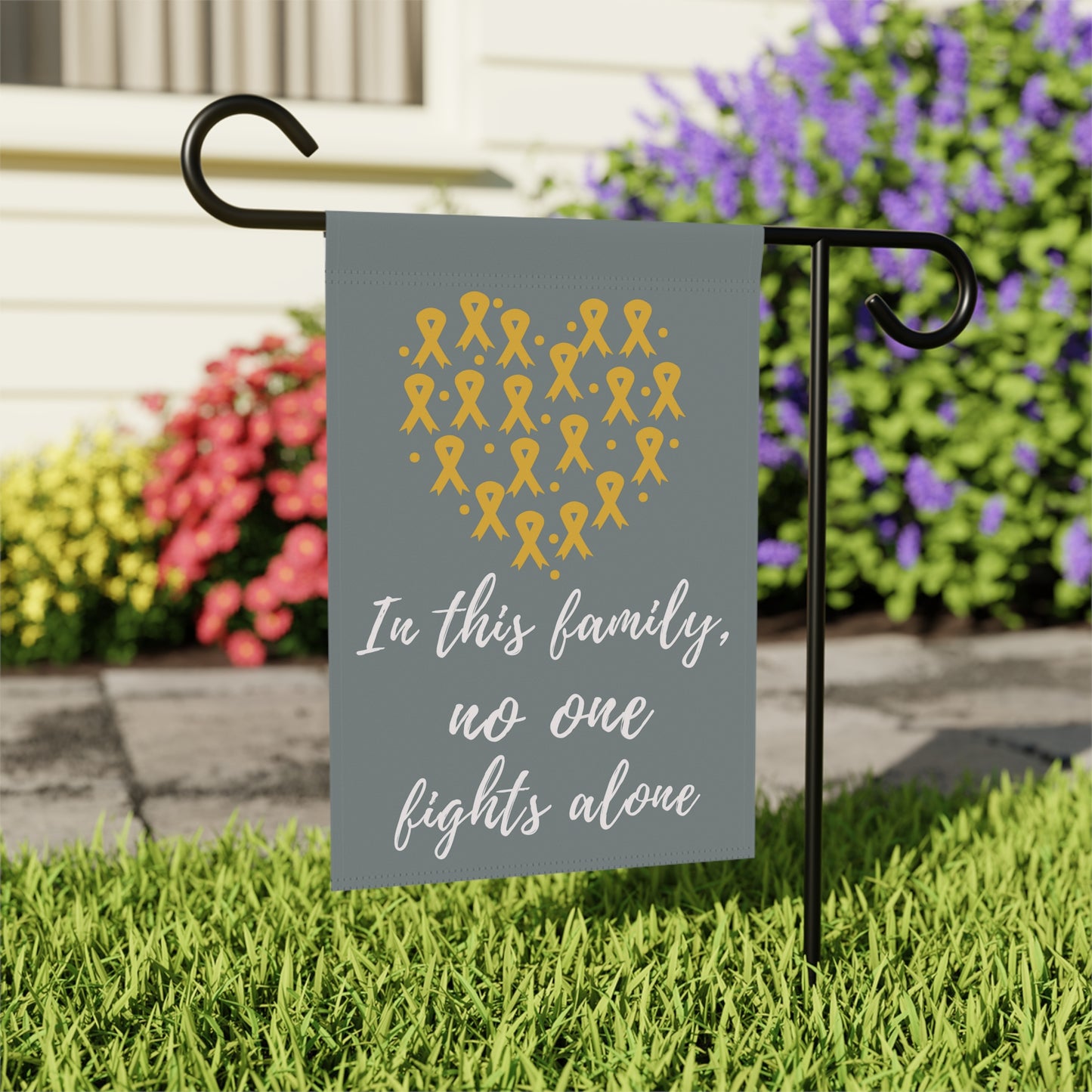Gold No One Fights Alone Awareness Garden Flag | Welcome Sign | New Home | Decorative House Banner | Gold Awareness Ribbon