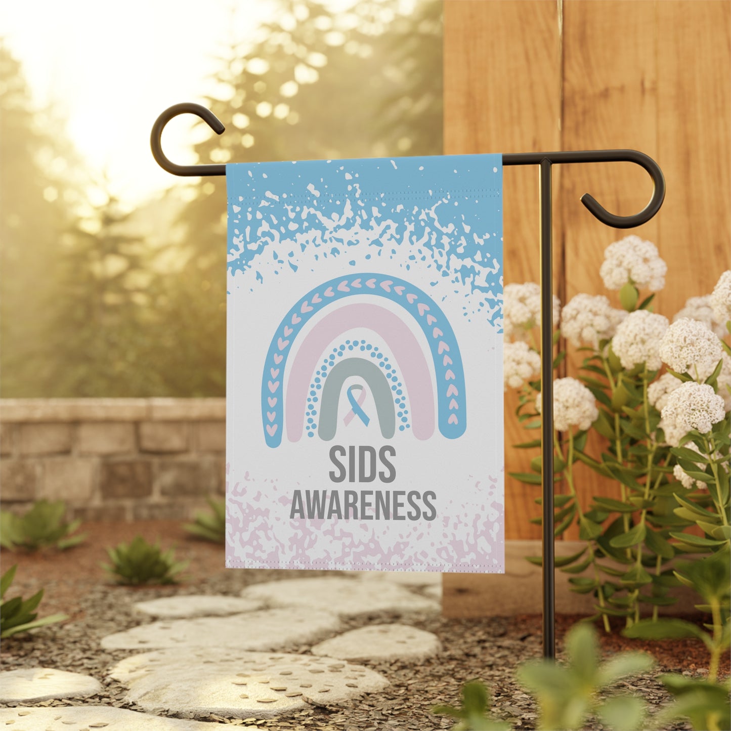 SIDS Awareness Garden Flag | Welcome Sign | New Home | Decorative House Banner | Blue Pink Awareness Ribbon | Support