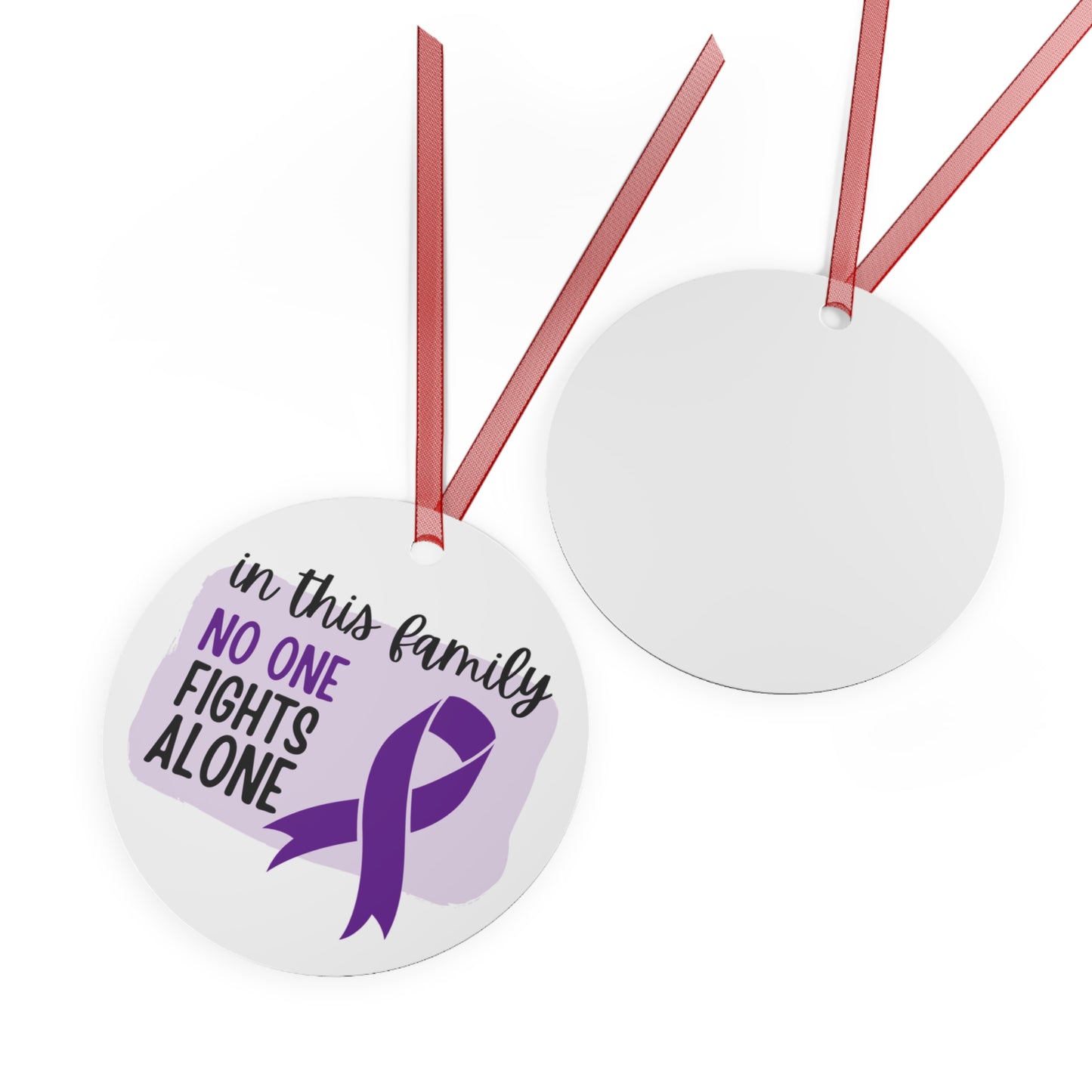 Fibromyalgia Ornament - Purple Ribbon Awareness -In this family no one fights alone - Support for friend - Christmas Decor