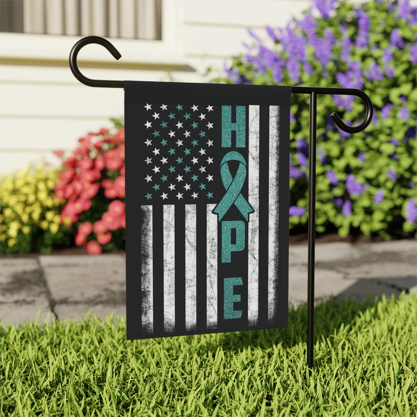 Teal Ribbon Awareness Garden Flag Hope American Flag | Welcome Sign | New Home | Decorative House Banner | Spoonie Support