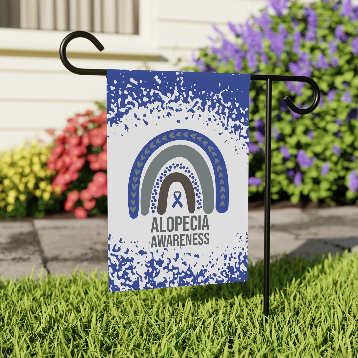 Alopecia  Awareness Garden Flag | Welcome Sign |  New Home | Decorative House Banner | Blue Awareness Ribbon  | Support
