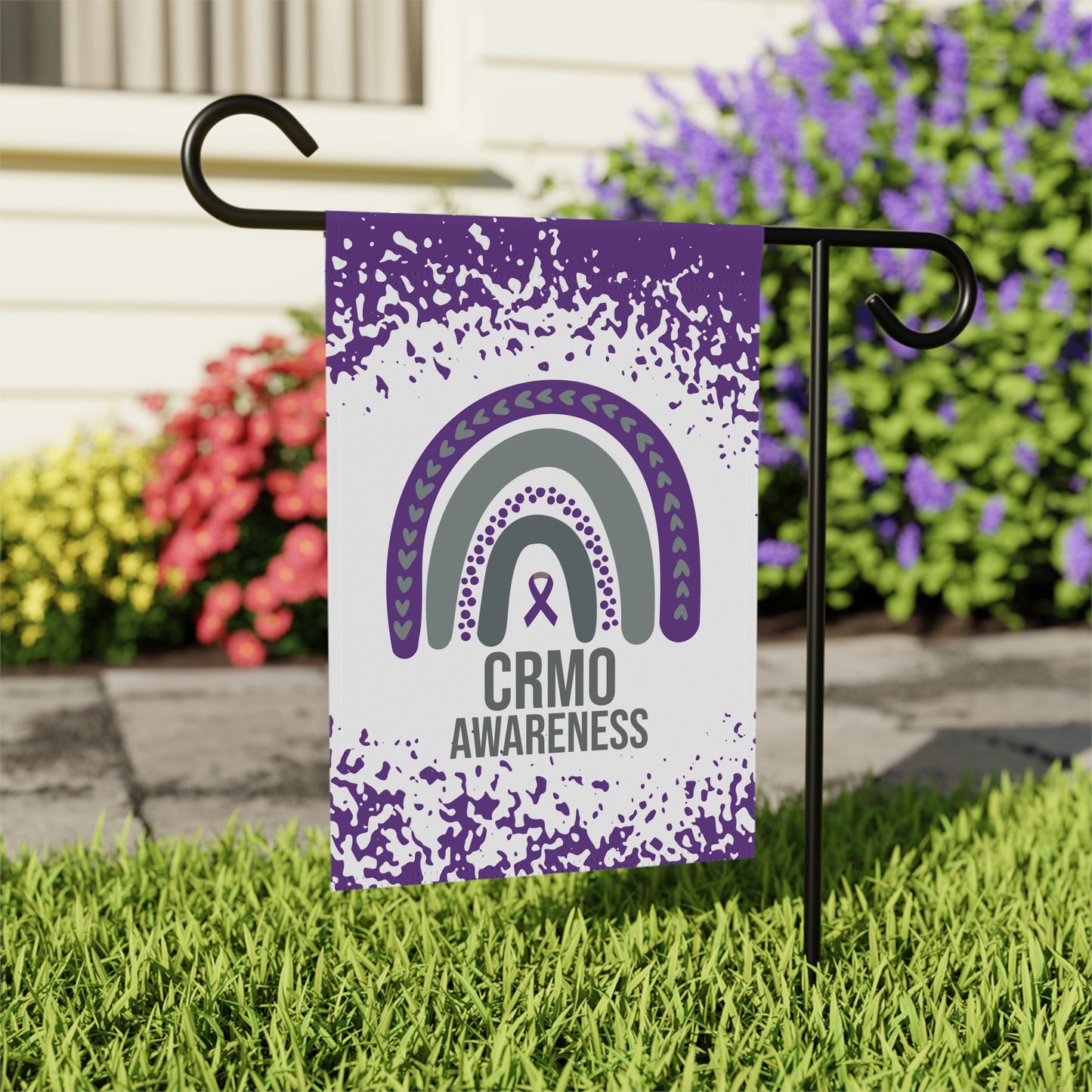 CRMO Awareness Garden Flag | Welcome Sign | New Home | Decorative House Banner | Purple Awareness Ribbon