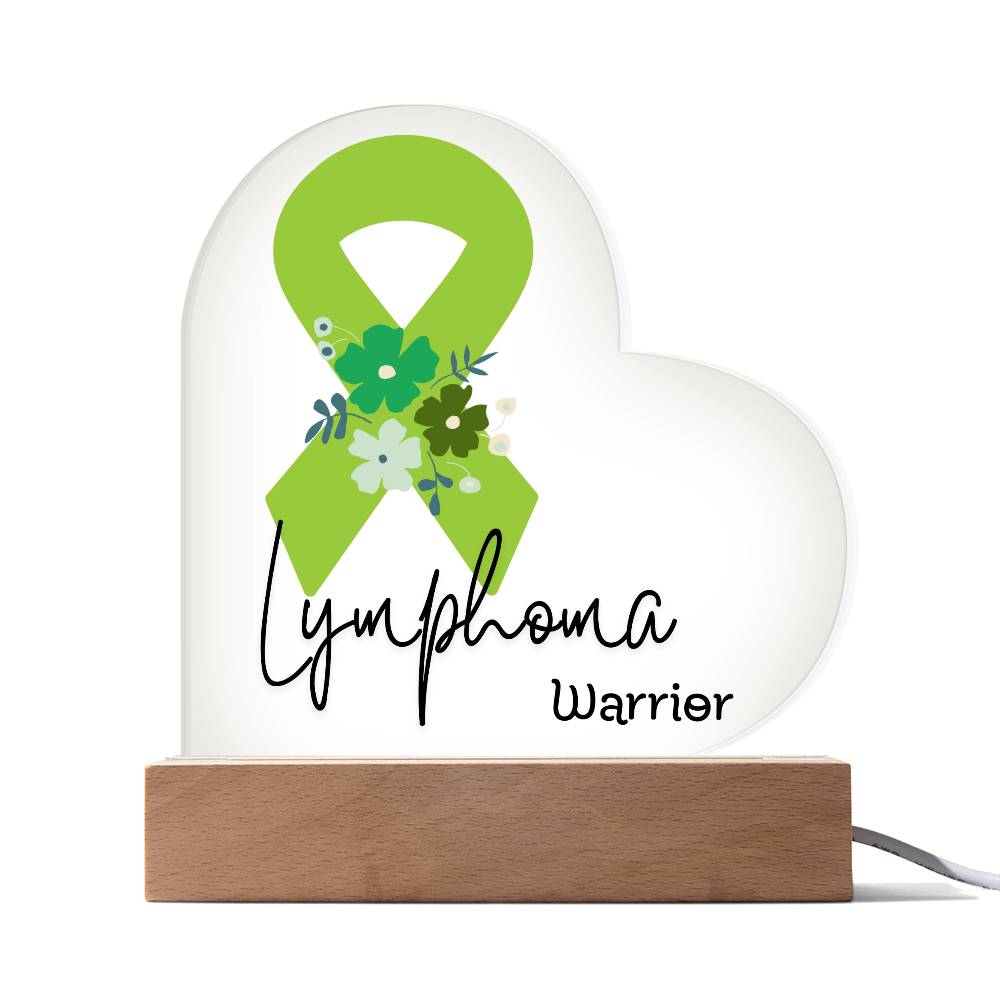 Lymphoma Warrior Acrylic Heart Plaque Sign | LED Base | Acrylic Night Light | Light Up Sign | Lime Green Awareness Ribbon