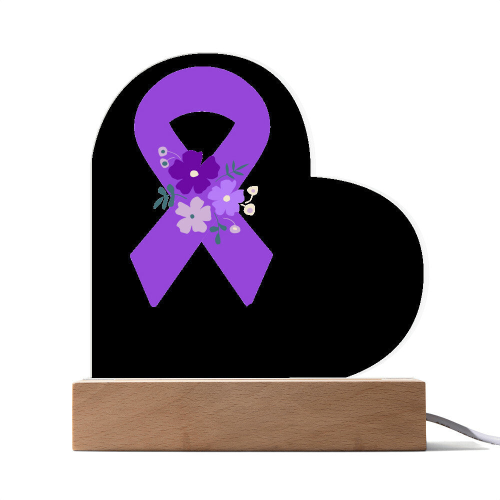 Leiomyosarcoma Warrior Acrylic Heart Plaque Sign | LED Base | Acrylic Night Light | Light Up Sign | Purple Awareness Ribbon