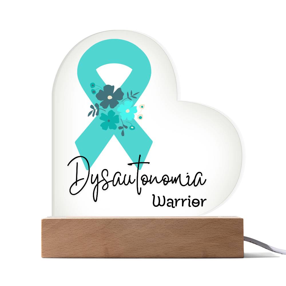 Dysautonomia Warrior Acrylic Heart Plaque Sign | LED Base | Acrylic Night Light | Light Up Sign | Teal Awareness Ribbon
