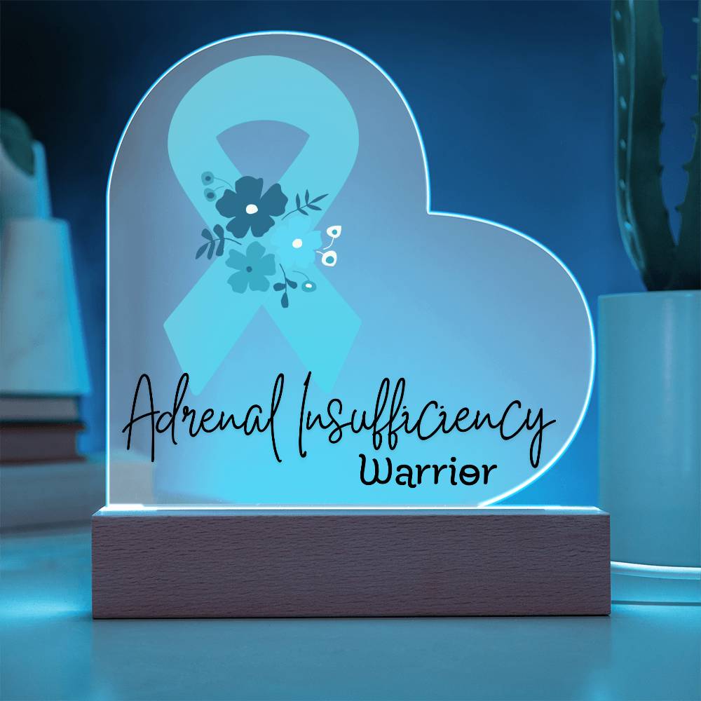 Adrenal Insufficiency Warrior Acrylic Heart Plaque Sign | LED Base | Acrylic Night Light | Light Up Sign | Teal Awareness Ribbon