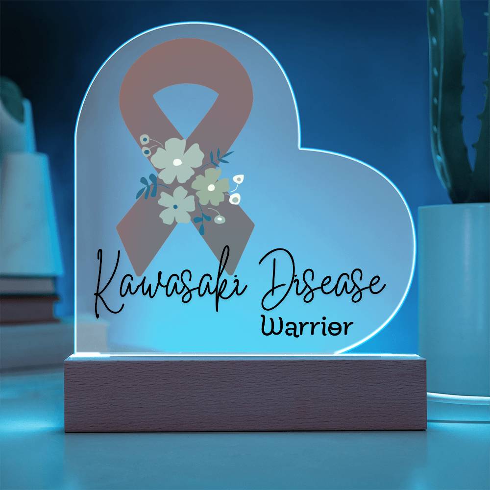 Kawasaki Disease Warrior Acrylic Heart Plaque Sign | LED Base | Acrylic Night Light | Light Up Sign | Orange Awareness Ribbon