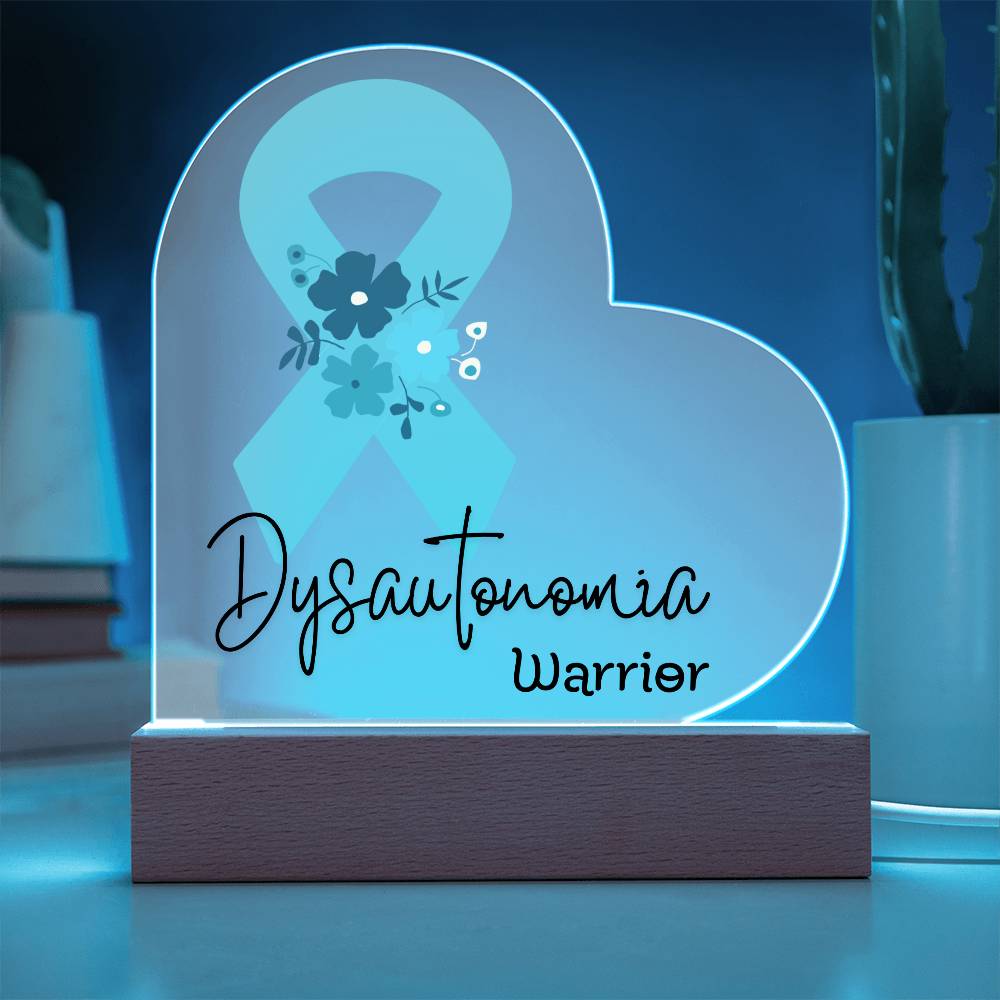 Dysautonomia Warrior Acrylic Heart Plaque Sign | LED Base | Acrylic Night Light | Light Up Sign | Teal Awareness Ribbon