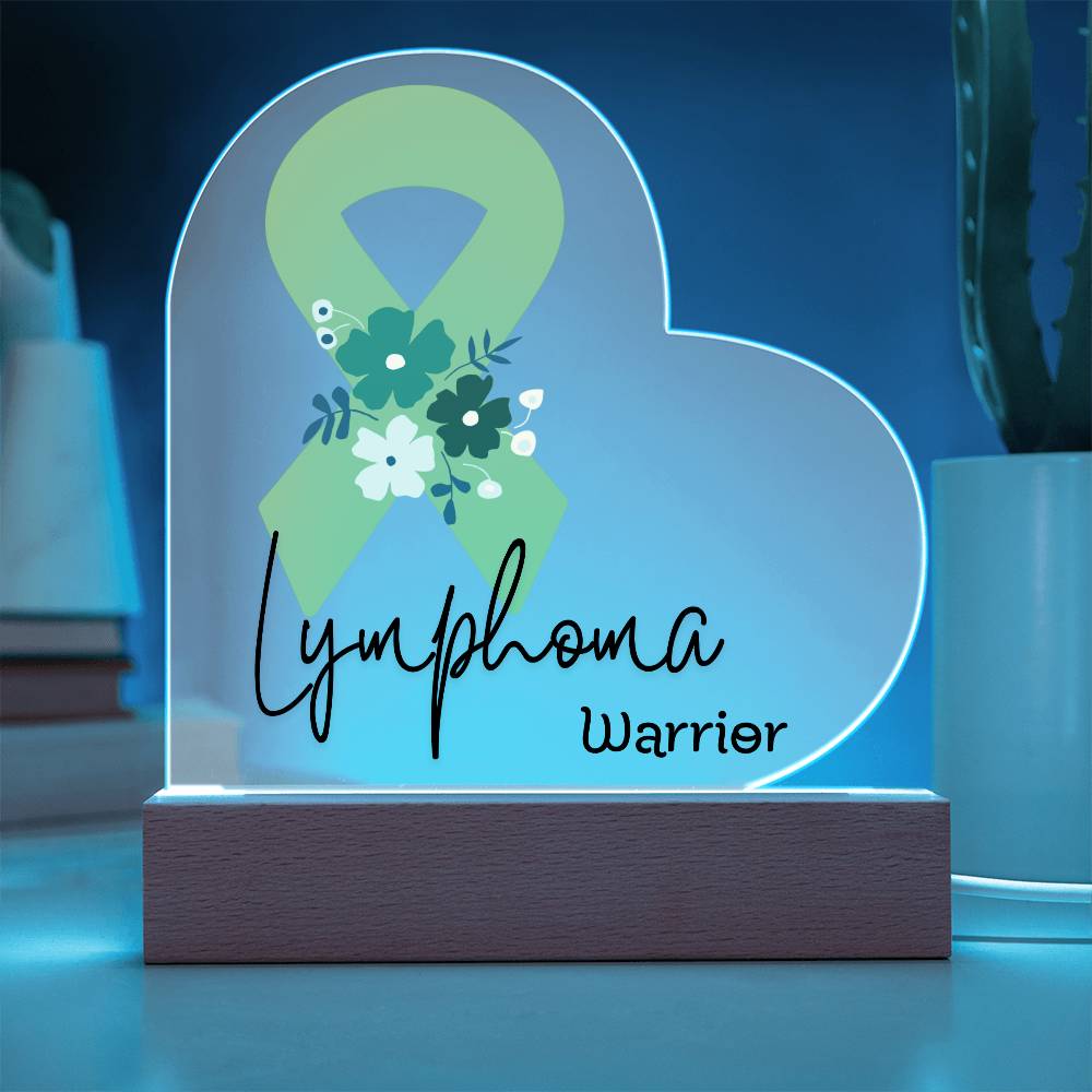 Lymphoma Warrior Acrylic Heart Plaque Sign | LED Base | Acrylic Night Light | Light Up Sign | Lime Green Awareness Ribbon