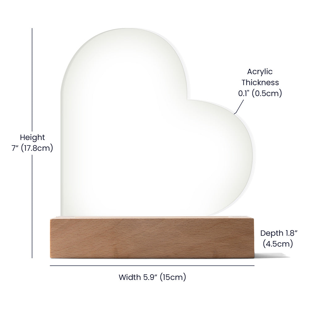 Lung Cancer Warrior Acrylic Heart Plaque Sign | LED Base | Acrylic Night Light | Light Up Sign | White Awareness Ribbon