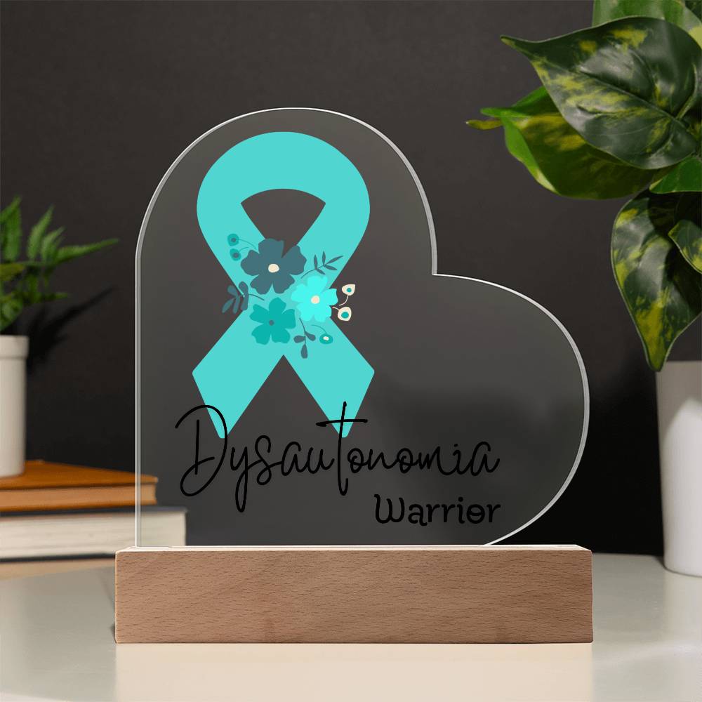 Dysautonomia Warrior Acrylic Heart Plaque Sign | LED Base | Acrylic Night Light | Light Up Sign | Teal Awareness Ribbon