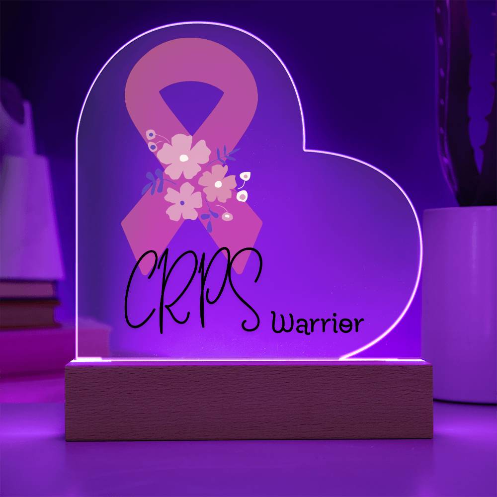 CRPS Warrior Acrylic Heart Plaque Sign | LED Base | Acrylic Night Light | Light Up Sign | Orange Awareness Ribbon