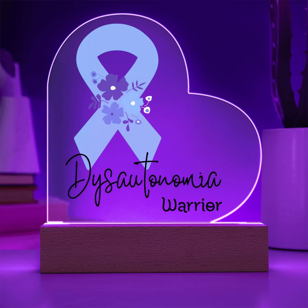 Dysautonomia Warrior Acrylic Heart Plaque Sign | LED Base | Acrylic Night Light | Light Up Sign | Teal Awareness Ribbon