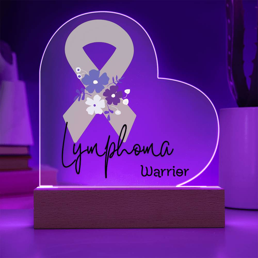 Lymphoma Warrior Acrylic Heart Plaque Sign | LED Base | Acrylic Night Light | Light Up Sign | Lime Green Awareness Ribbon