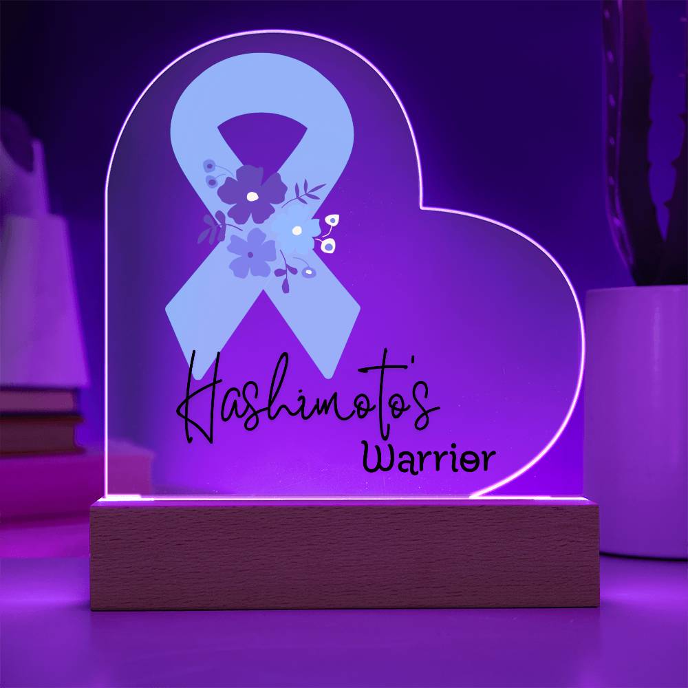 Hashimoto's Disease Warrior Acrylic Heart Plaque Sign | LED Base | Acrylic Night Light | Light Up Sign | Teal Awareness Ribbon