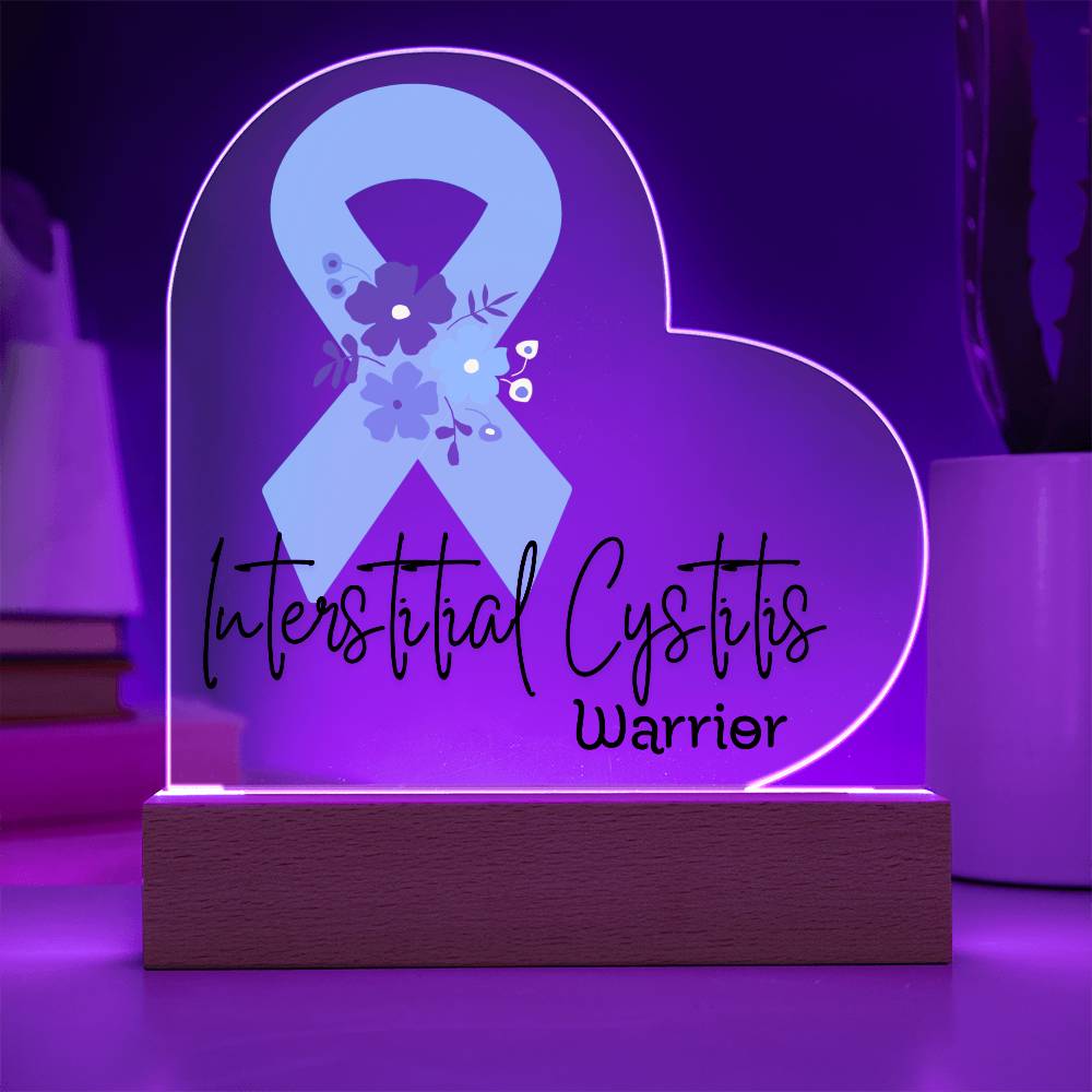 Interstitial Cystitis Warrior Acrylic Heart Plaque Sign | LED Base | Acrylic Night Light | Light Up Sign | Teal Awareness Ribbon