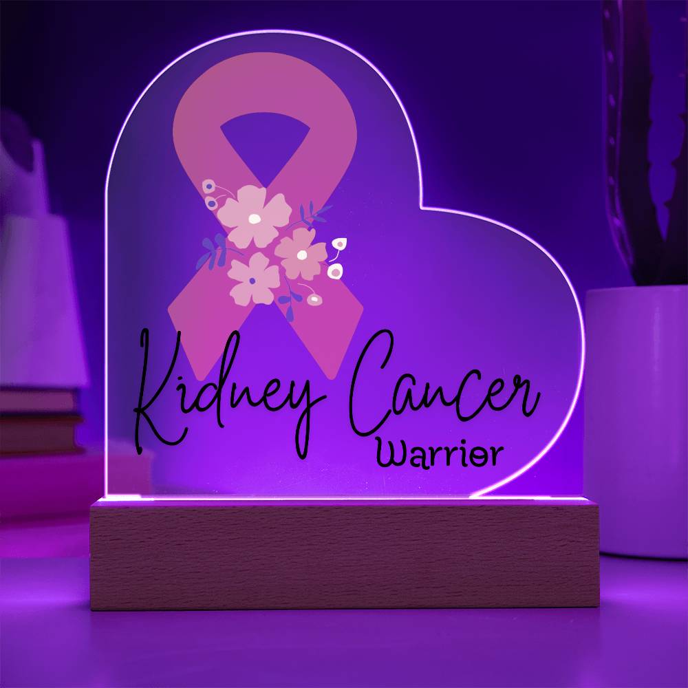 Kidney Cancer Warrior Acrylic Heart Plaque Sign | LED Base | Acrylic Night Light | Light Up Sign | Orange Awareness Ribbon