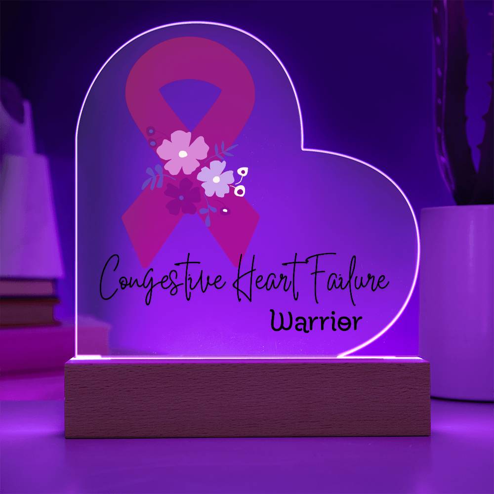 Congestive Heart Failure Warrior Acrylic Heart Plaque Sign | LED Base | Acrylic Night Light | Light Up Sign | Red Awareness Ribbon