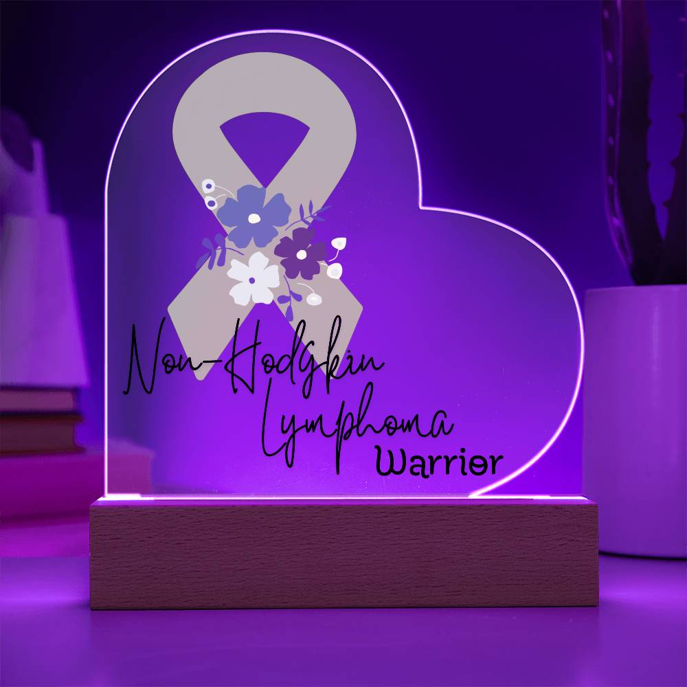 Non Hodgkin Lymphoma Warrior Acrylic Heart Plaque Sign | LED Base | Acrylic Night Light | Light Up Sign | Green Awareness Ribbon