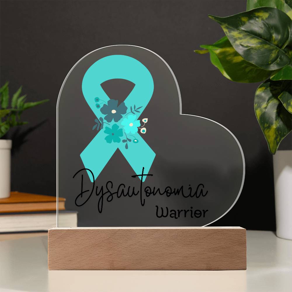 Dysautonomia Warrior Acrylic Heart Plaque Sign | LED Base | Acrylic Night Light | Light Up Sign | Teal Awareness Ribbon