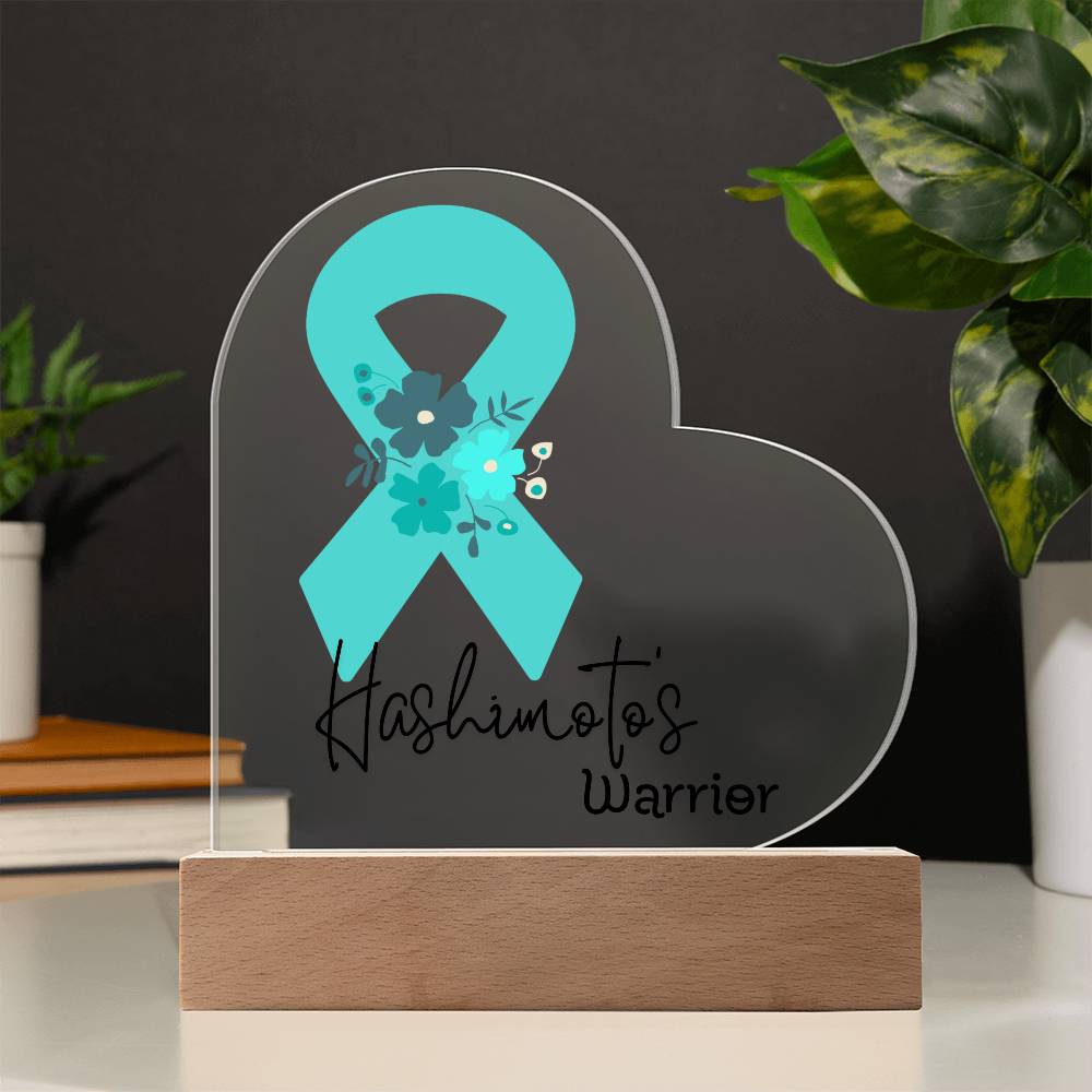 Hashimoto's Disease Warrior Acrylic Heart Plaque Sign | LED Base | Acrylic Night Light | Light Up Sign | Teal Awareness Ribbon