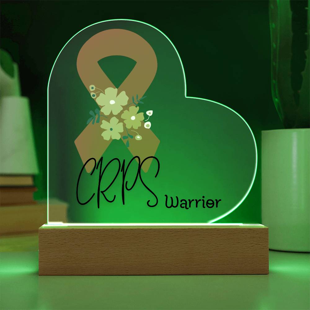 CRPS Warrior Acrylic Heart Plaque Sign | LED Base | Acrylic Night Light | Light Up Sign | Orange Awareness Ribbon