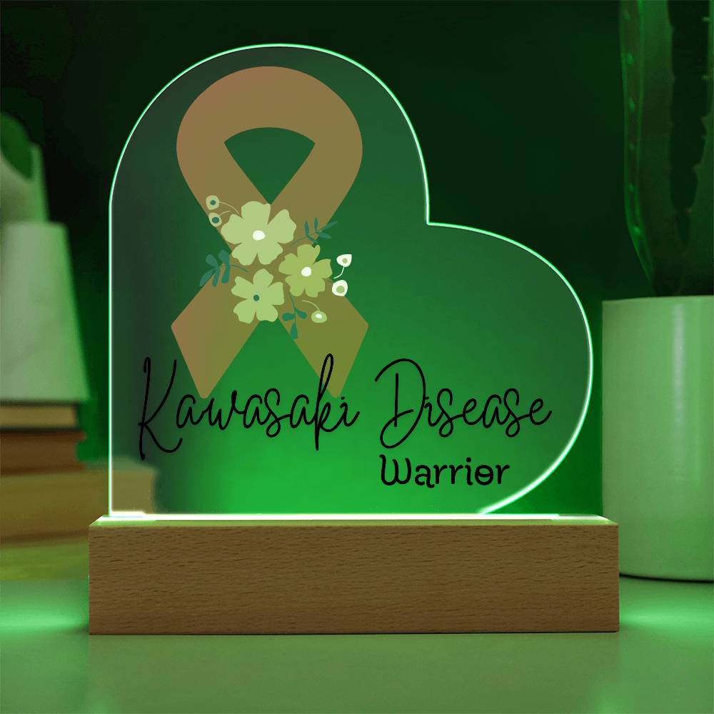 Kawasaki Disease Warrior Acrylic Heart Plaque Sign | LED Base | Acrylic Night Light | Light Up Sign | Orange Awareness Ribbon