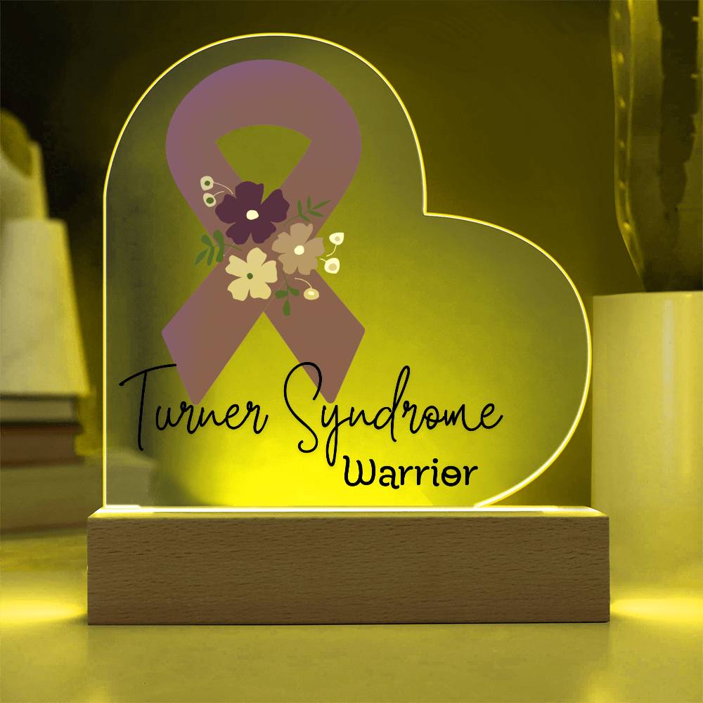 Turner Syndrome Warrior Acrylic Heart Plaque Sign | LED Base | Acrylic Night Light | Light Up Sign | Purple Awareness Ribbon