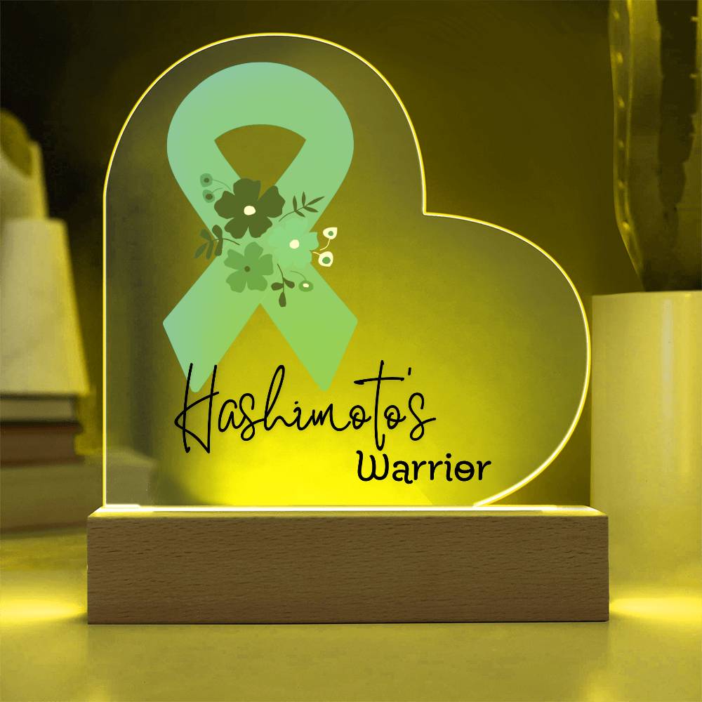 Hashimoto's Disease Warrior Acrylic Heart Plaque Sign | LED Base | Acrylic Night Light | Light Up Sign | Teal Awareness Ribbon