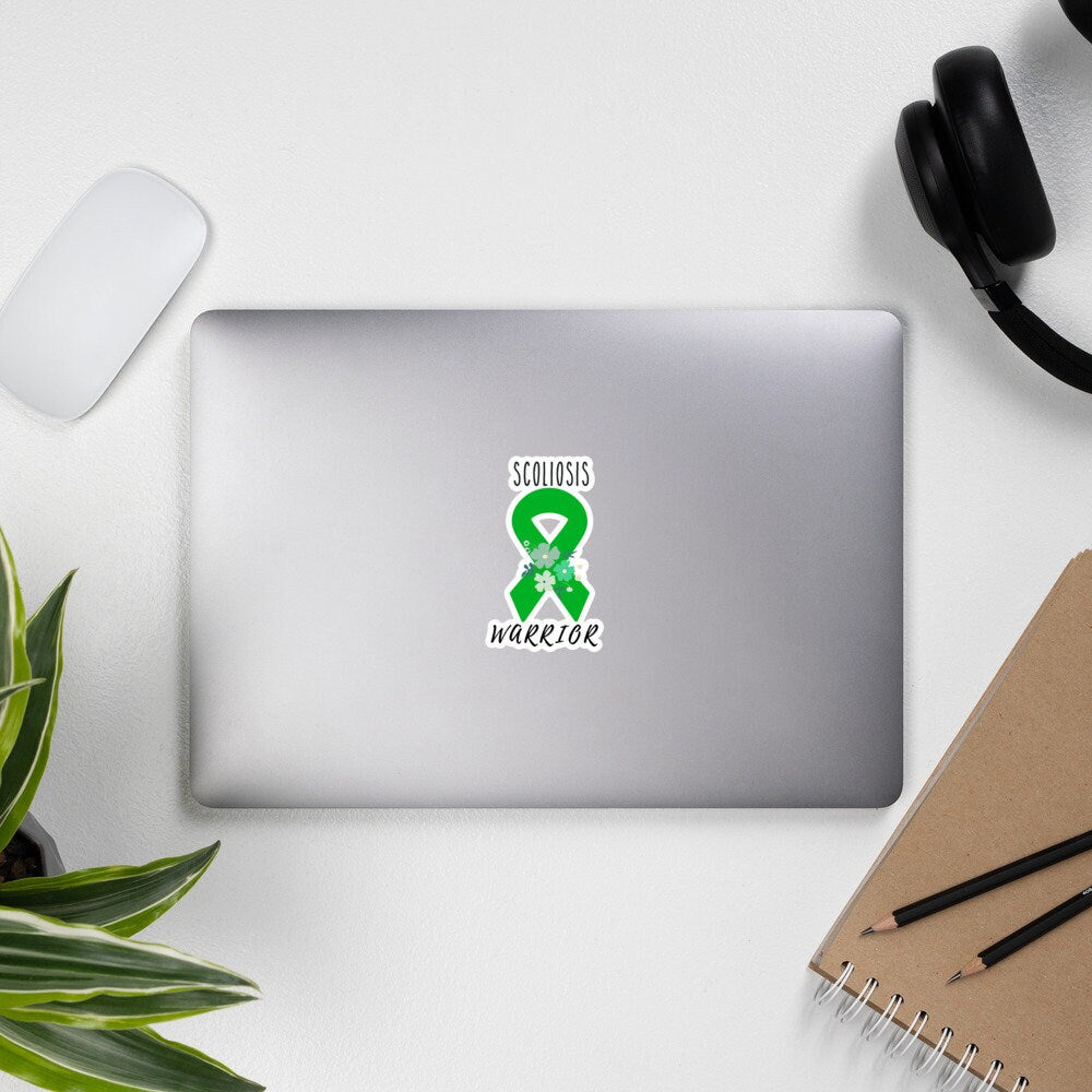Scoliosis Awareness Sticker | Chronic Illness, Chronic Pain Spoonie Decal, Invisible Illness Laptop Sticker, Green Ribbon