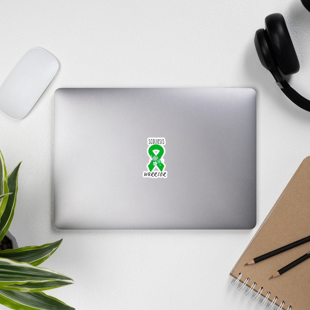Scoliosis Awareness Sticker | Chronic Illness, Chronic Pain Spoonie Decal, Invisible Illness Laptop Sticker, Green Ribbon