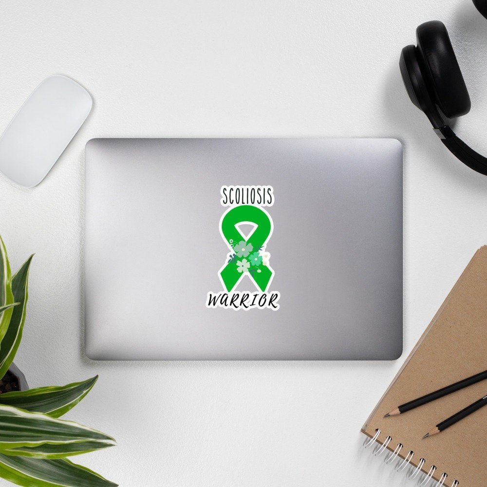 Scoliosis Awareness Sticker | Chronic Illness, Chronic Pain Spoonie Decal, Invisible Illness Laptop Sticker, Green Ribbon