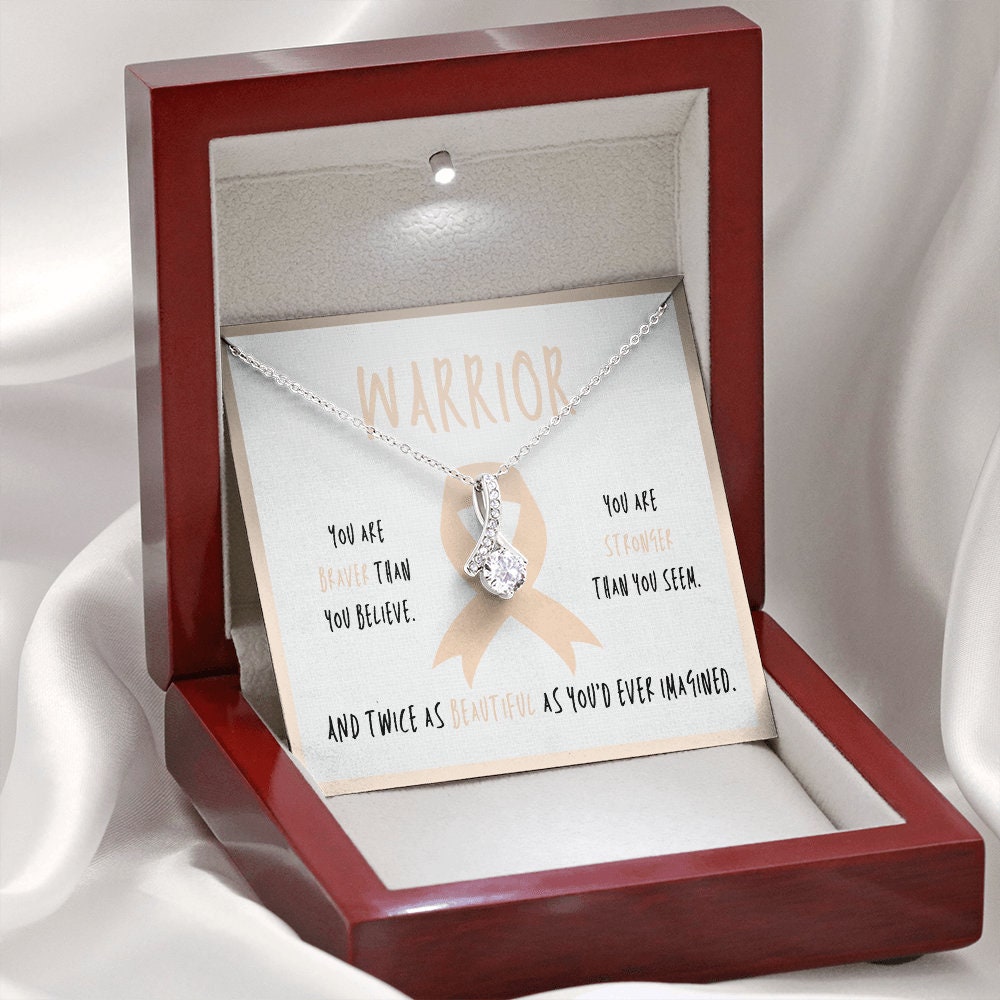 Endometrial Cancer Warrior Ribbon Pendant Necklace Gift