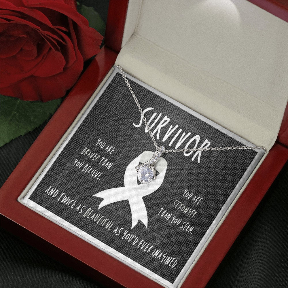 Lung cancer Survivor Ribbon Pendant Necklace Gift