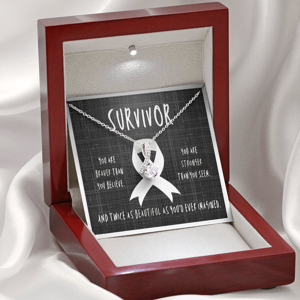 Lung cancer Survivor Ribbon Pendant Necklace Gift