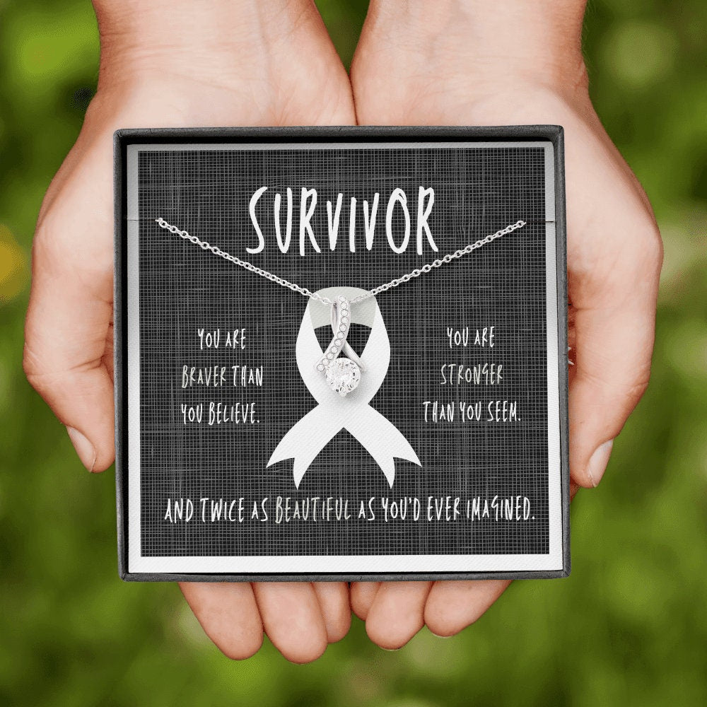 Lung cancer Survivor Ribbon Pendant Necklace Gift