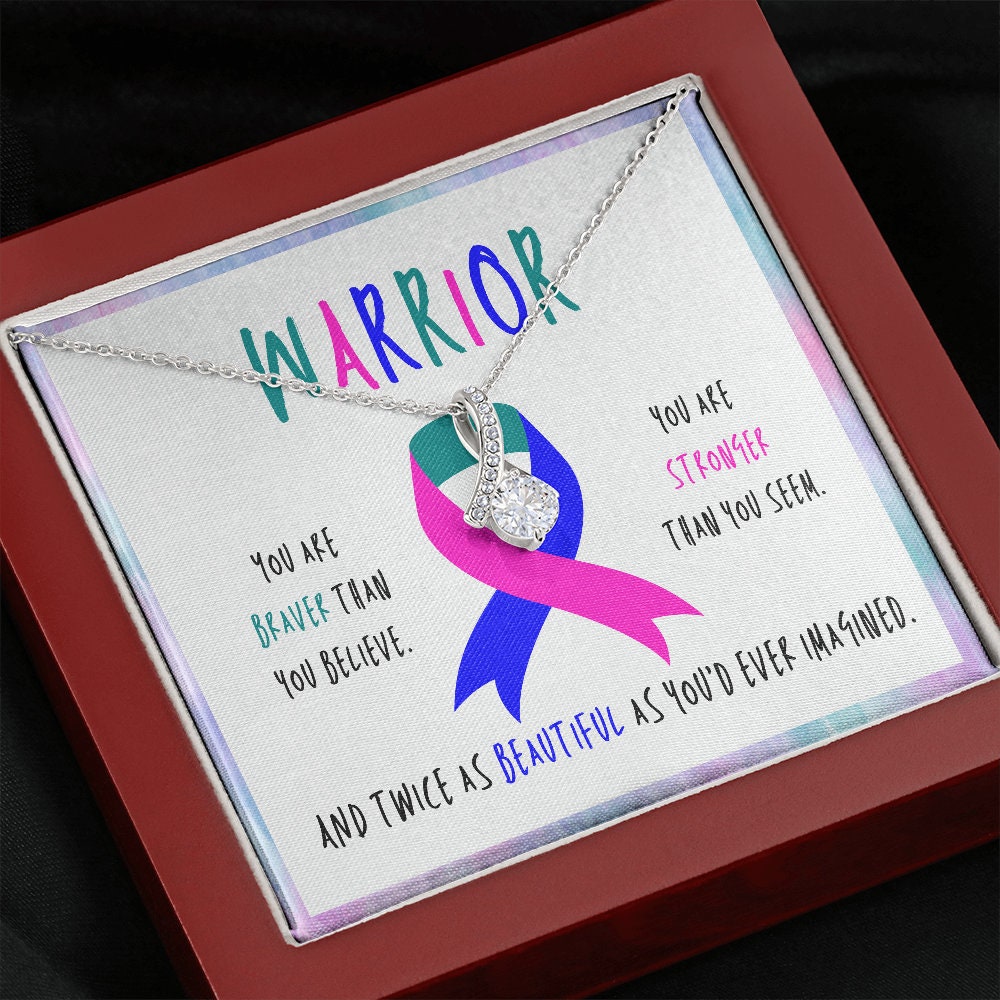 Thyroid Cancer Warrior Ribbon Necklace Gift