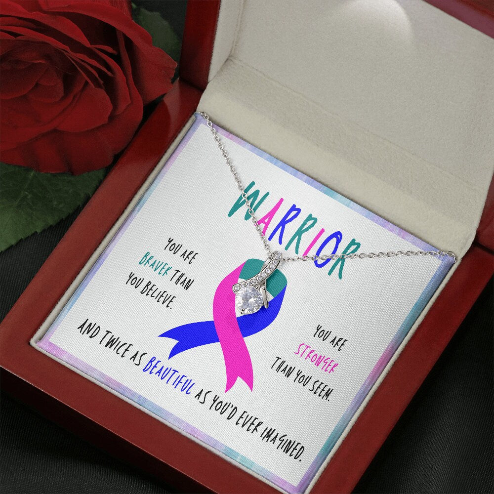 Thyroid Cancer Warrior Ribbon Necklace Gift
